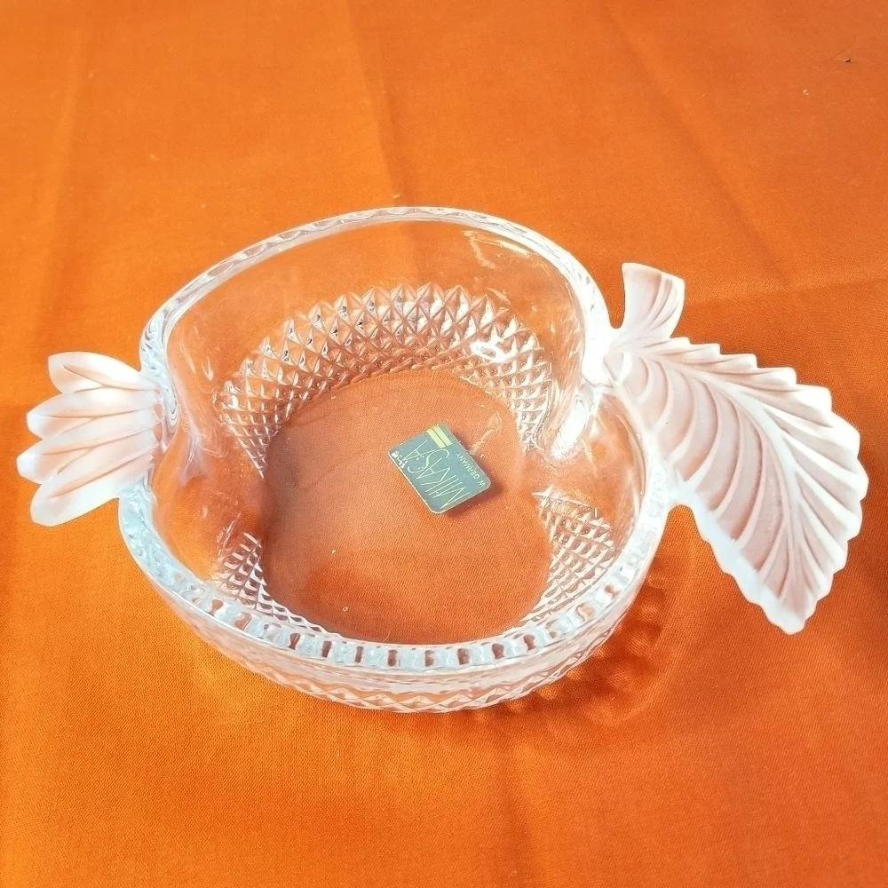 Vintage Mikasa Glass Crystal Textured Frosted Apple  Candy Dish Bowl, Germany